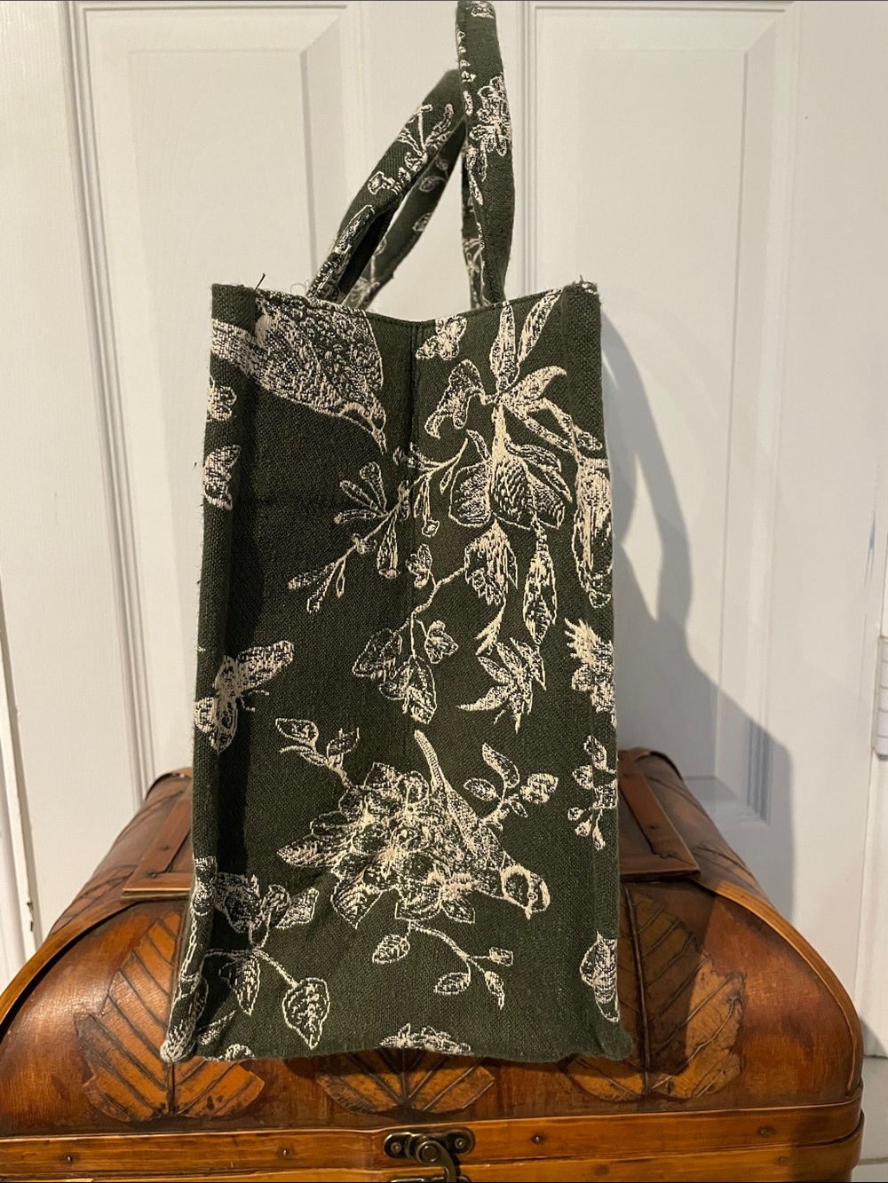 Francesca's Collections Olive Green Floral Canvas Tote - Picture 3 of 12